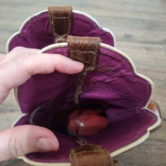 Justin square Toe Cowgirl Western Brown Leather Boot womens 6.5 - Picture 7 of 9